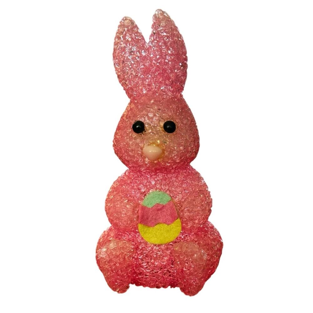 Pink Crackle Gel Bunny • Easter Decor • 6.5” Figurine